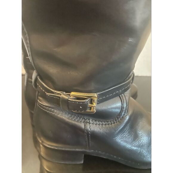 Michael Kors Fulton Harness Black Mocha Brown Leather Riding Boots Size 7 - Picture 9 of 13